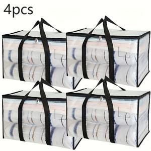 TEMU 모바일 가방, 헤비 듀티 모바일 토트백, 투명 방수 수납 가방, 라벨 창 포함, 지퍼형 대용량 가방, 의류 보관, 이사 여행 캠핑 도구 가방