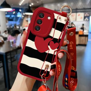 TEMU 휴대폰 케이스 - 삼성 갤럭시 S24/S23/S22/S21/Ultra/Plus 휴대폰 케이스에 적합한 창의적이고 스타일리시한 격자 무늬 하트 디자인, 갤럭시 S21 FE 5G 여성용 충격 방지 및 낙하 방지 케이스. S22+5G 손목 스트랩은 스탠드로 사용 가능