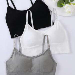 TEMU 심리스 스트랩리스 스포츠 브라 3개 세트 - 조절식 스트랩, 오픈백 여성용 브라, 아우터로 착용 가능, 스포티 캐주얼 탱크탑 - 블랙, 화이트, 그레이