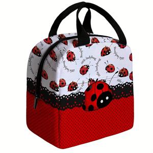 TEMU 7성 무당벌레 프린트의 런치백, 여성용 휴대용 토트백, 가볍고 단열 기능, 야외 피크닉에 적합, 비식품 접촉