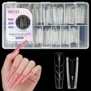 TEMU 신형 샌드위치 네일 더블 몰드 - 240개 롱 코핀형 네일 몰드, 빠른 네일 연장용, 종이 몰드 불필요, 15가지 사이즈 플라스틱 몰드 - 네일 아트 도구, 재사용 가능한 발렌타인데이 네일 몰드