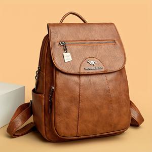 TEMU 레트로 클래식 여성 백팩: 플랩 및 지퍼 포켓 디자인, 패셔너블한 여행 가방을 위한 브랜드 로고