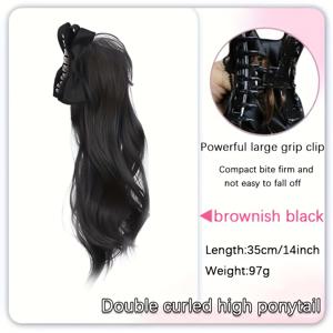 TEMU 블랙 리본 포니테일 클로 클립 가발 포니테일, 가볍고 부드러운 모발, 풍성하고 부드러운 모발, 대형 클로 클립, 매우 사용하기 쉬우며 편리함, , 파티 참석, 데일리 여행, 헤어 꾸미기