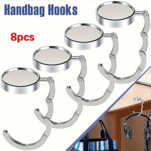 TEMU 8개입 철제 핸드백 걸이 | 미끄럼 방지 디자인의 접이식 지갑 걸이, 휴대용 다기능 테이블 걸이 (레스토랑, 책상, 여행용)