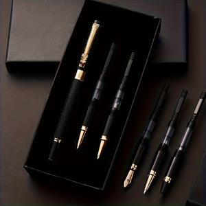 TEMU 럭셔리 펜 선물 세트 7종 - 동일한 블랙 선물 상자, 제트 블랙 만년필 및 6가지 다른 사이즈의 펜촉