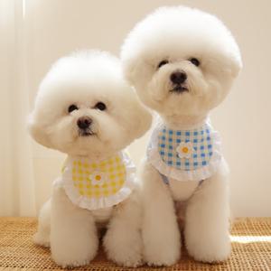 TEMU 2개 강아지 침 타월 턱받이, 새로운 강아지 격자 무늬 꽃 턱받이, 고양이 휴일 장식, 소형~중형 사이즈 범용