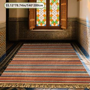 TEMU [골든 벨벳 & 꼬불 플라스틱 베이스] 1개 고급스러운 실내 태슬 러그, 클래식 스타일 멀티컬러 패턴, 방, 거실 테이블 및 의자, 소파 커피 테이블 매트, 부드럽고 편안함