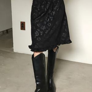 TEMU 드로스트링 플로럴 자카드 스커트, 봄/가을 타이웨이스트 미디 스커트, 여성용 다용도 솔리드 컬러 러플 스커트