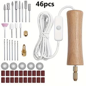 TEMU 미니 전동 드릴 에폭시 수지 펀치기 46개, USB 미니 전동 드릴, 연마, 광택 처리, 주얼리, 펜던트, 수공예용