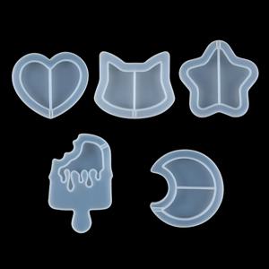 TEMU 5개 레진 실리콘 몰드 투명 모래 몰드 | 레진 흔들기 오일 에폭시 레진 키체인 몰드 공예 펜던트 별 달 고양이 카와이 추가, 레진 액체 몰드