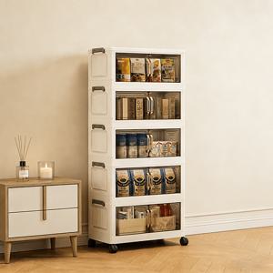 TEMU 3/4/5단 이동식 대용량 다용도 수납함 , 휴대용 디스플레이 캐비닛 가정용 수납 캐비닛 폴딩 리빙박스 양문형 의류 수납 옷장 수납함 - 캐스터 디자인，조립불필요，자석 이중문， 투명한 보관 가능 거실, 침실, 주방 및 다용도실에 적합 옷, 장난감, 책, 간식, 가방용 다목적 정리함