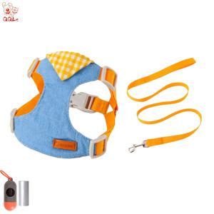 TEMU QQLe 4개 세트 스타일리시 체크무늬 강아지 하네스와 리드 세트, 배변봉투 및 디스펜서 포함, 가볍고 당김 없는 소프트 메쉬 펫 하네스, 압력 없는 편안한 착용감 조절형 강아지 조끼, 소형, 중형, 대형 강아지와 고양이용