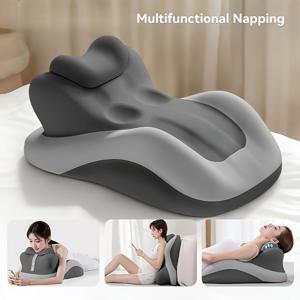 TEMU ELHIVE 조절식 웨지 베개, 편안한 휴대폰 사용 및 침대에서 게임을 하기 위해 설계된 인체공학적 배꼽 자세 쿠션. 복부 수면자를 위한 윤곽 지지. 탈착식 헤드레스트가 있는 다용도 등받이로 편안하게 휴식할 수 있습니다.