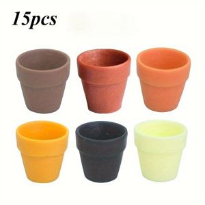 TEMU 15개 미니 레진 화분 (배수 구멍 포함) | 스타일, 6가지 색상 (베이지, 브라운, 옐로우, 그린, 블루, 화이트), 실내/실외 사용에 적합, 정원 가꾸기 및 테이블 장식, 수제 화분, 장식용 화분