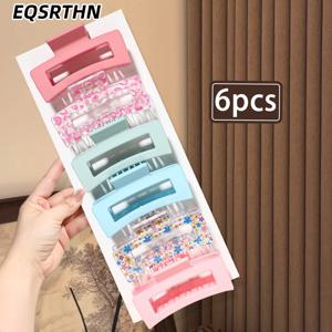 TEMU 6개입 EQSRTHN 여성용 헤어클립 - 미끄럼방지 이빨, 마카롱 단색 & 꽃/하트 프린트, 투명 클립 (땋은 머리, 포니테일, 번 헤어스타일용) - 데일리 헤어 액세서리