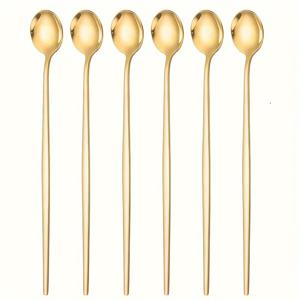 TEMU 6개 골든 아이스티 스푼 커피 스푼 - 스테인리스 스틸, 포르투갈 디자인, 미러 폴리싱, 로스터테일, 소다, 커피에 완벽, 식기세척기 안전