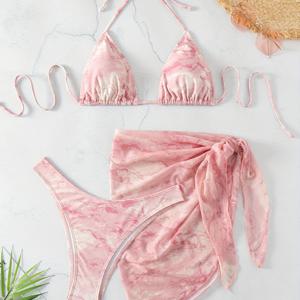 TEMU 여성용 패션 스플릿 프린트 3피스 비키니 수영복