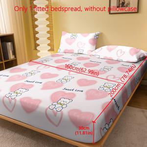TEMU 만화 귀여운 핑크 하트 곰 패턴 프린트 브러시드 피티드 시트 1개, 침실용 프린트 침대보, 침구 (베개 커버 미포함)
