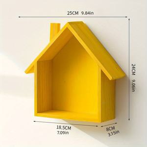 TEMU 귀여운 벽걸이 나무 작은 집 레트로 향수 홈 벽 입구 장식 벽걸이 나무 장식 간편 선반