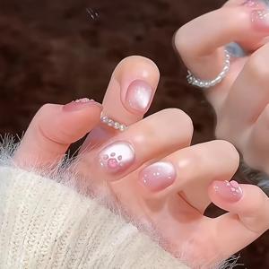 TEMU 10개 핑크 고양이 발톱 3D 캣아이 네일 아트 세트, 봄과 여름 축제에 어울리는 심플하고 스타일리시한 여성용 데일리 네일 디자인