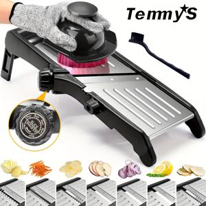 TEMU 1개 채소 다지기 조절 가능한 칼날 주방 강판 줄리엔 다지기 과일 감자 토마토 양파용 청소 브러시 포함