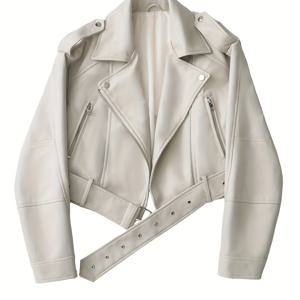 TEMU 2025년 스프링/가을용 짧은 인조 가죽 재킷, 미국 스타일 레트로 감성 재킷 탑코트 여성 의류