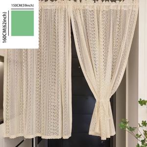 TEMU 세련된 물결 패턴 레이스 커튼 - 폴리에스터 원단으로 제작, 빛을 필터링하며, 로드 포켓 디자인, 플리츠 엣지가 특징 - 주방 및 홈 데코에 적합