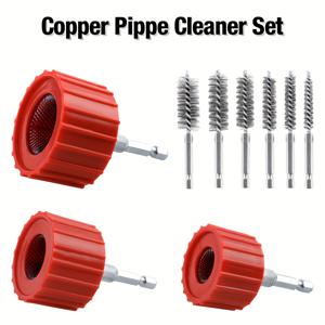 TEMU 9개 파이프 클리너 세트 및 보어 브러시, 파이프 청소 브러시 세트, 1/4인치 육각 생크 전동 드릴 임팩트 드라이버용, 플라스틱 파이프 청소, 녹 제거용