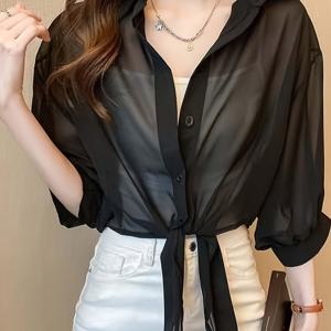 TEMU 여성용 새로운 여름 시폰 탑, 가벼운 가디건 숄 셔츠