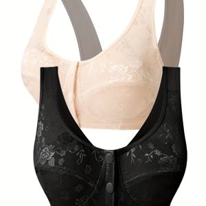 TEMU 앞여밈 베스트 스타일 레이스 브라 2개, 중장년 및 노년 여성을 위한 와이어프리 얇은 브라, 엄마용 브라, 패드 없는 경량 서포트, 베스트 스타일 레이스 브라, 할머니용 얇고 편안한 브라, 패드 없는 경량 브라, 약간의 신축성, 경량 서포트, 답답하지 않는 단색 속옷