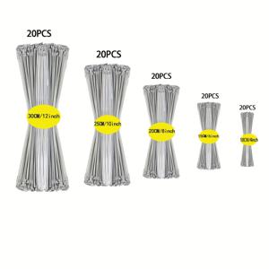 TEMU 100개 멀티 사이즈 팩 고강도 스테인리스 스틸 스트랩 – 녹 방지, 자동 잠금, 부식 방지, 내구성 있는 금속 패스너, 기계, 차량, 농장, 파이프, 케이블, 실내 및 실외 사용을 위한 다용도 자동 잠금 타이
