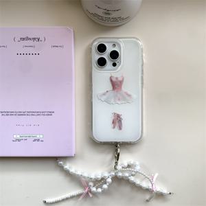 TEMU 휴대폰 케이스 - 아이폰 11, 12, 13, 14, 15, 16 Pro Max에 적합한 체인 장착 반투명 화이트 발레 스커트 휴대폰 케이스