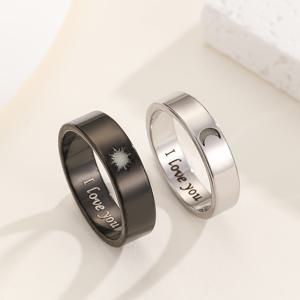 TEMU 2개 세트 태양과 달 커플링 - 여성 & 남성용 루미너스 매칭 프로미스 링, 발광 선물, 데일리 웨어 (태양/달) - 무도금 러브 토큰