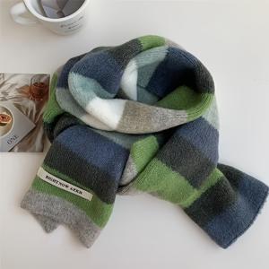 TEMU 컬러블록 스카프 1개, 가을 겨울용 따뜻하고 활용도 높은 커플용 스몰 스카프