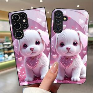 TEMU 폰 케이스: 귀여운 흰색 강아지 패턴 렌즈 보호 기능 갤럭시 S9+/S10/S20+/S20 울트라/S21 5G/S21+/S22/S23 플러스/S24 플러스/S25/S25/노트 9/노트 10/노트 10+/노트 20/노트 356 울트라용, 안티드롭 강화유리 커버, 패셔너블하고 트렌디한 디자인, 내구성 & 귀여운 비즈니스 고품질 모바일 액세서리