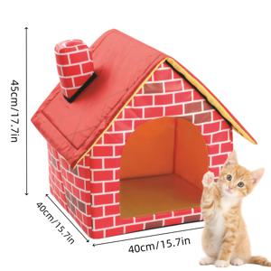 TEMU 접이식 레드 브릭 굴뚝 디자인 고양이 침대 텐트, 탈착식 및 세탁 가능 하우징, 소형 개, 고양이, 애완동물 및 강아지용 고양이 동굴 침대, 고양이 침대 동굴, 고양이 침대, 고양이 동굴, 실내 고양이용 동굴 고양이 침대, 고양이 집, 덮개형 고양이 침대 (레드)