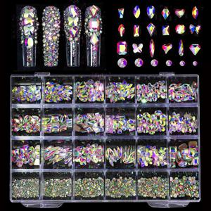 TEMU 2460개/24구획 박스 프로페셔널 클리어 AB 혼합 네일 아트 라인스톤 럭셔리 네일 참 3D 글리터 쥬얼리 젬스 네일 DIY 장식 매니큐어 도구 액세서리