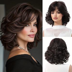 TEMU 12인치 브라운 로즈 네트 가발, 짧은 곱슬머리용 트리밍 가능, 일상 작업, 데이트, 파티, 크리스마스에 적합한 우아하고 고급스러운 스타일, 다양한 축제 행사에 필수적인 가발