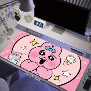 TEMU 대형 핑크 오오파치 우사기 토끼 애니메이션 테이블 매트 | 귀여운 카와이 및 눈 캐릭터, 미끄럼 방지 고무 받침대, 내마모 엣지, 부드러운 PC 키보드 및 마우스 패드 (사무실, 게임 환경)