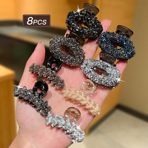 TEMU 8개 풀 반짝이는 빛의 럭셔리 하이엔드 기하학적 소형 헤어 클립, 디너 파티 및 휴일 선물로 적합