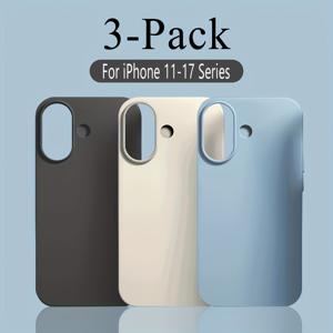 TEMU 휴대폰 케이스 - 3개/세트, 초박형 구름 느낌 액상 TPU 휴대폰 케이스, 아이폰 17/16E/16/15 Pro Max/14/12/11 Pro에 적합, 무광 오션 라이트 블루, 랩핑 엣지 충격 방지 낙하 방지 휴대폰 케이스 3피스 세트