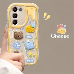 TEMU 치즈 베어 입체 치즈 플러시 크림 질감 휴대폰 케이스, 갤럭시 삼성 S24 울트라, S24 FE, S26 울트라, 삼성 A15, A52 케이스, A54 소프트 케이스, S26/A13-4G/S24/S20 FE/S22/S22 울트라/A57/A37/A17용, 투명 S23/A05s, 귀여운 S22/S23 플러스, 신선하고 심플한 A25/A26