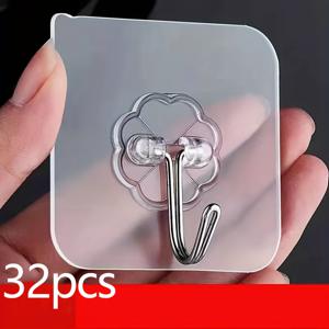 TEMU 32개 강력 접착식 주방 후크 (흡착 컵 포함), 드릴 불필요, 욕실 및 벽에 적합, 흔적 없음, 수건 및 기타 물품 걸이용으로 편리한 보관에 적합, 다용도 후크