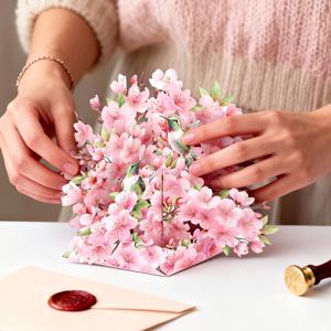 TEMU 1개 매혹적인 3D 벚꽃 팝업 카드, 봉투 포함 3D 벚꽃과 벌새 인사 카드, 어머니의 날, 갈렌타인의 날, 밸런타인데이 결혼식, 기념일 생일 감사 위로 선물, 엄마 그녀의 친구 아내 자연 애호가를 위한