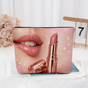 TEMU 1개 초경량 접이식 메이크업 파우치 | 지퍼 클로저 코스메틱 백, 여행 및 선물용, 립스틱과 입술 디자인, 생일 혹은 졸업식에 완벽한 선물