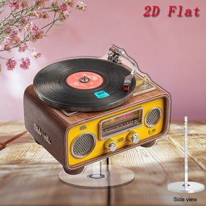 TEMU 2D 평면, 2D 평면 회전 아크릴 빈티지 레코드 플레이어 라디오 (바이닐 레코드 및 컨트롤 패널 포함) - 빈티지 우드 그레인 음악 플레이어, 야외, 사무실 또는 휴일 장식 (할로윈/크리스마스/부활절)에 적합 - 향수를 불러일으키는 데스크탑 장식 및 기능성 오디오 장치, 2D 평면