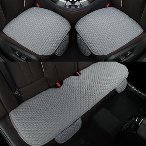 TEMU 새로운 린넨 질감 차량용 시트 커버 3pcs 세트 (전면 2개 및 후면 1개), 육각형 자수 디자인, 보호 및 편안함, 통기성 좋은 사계절 범용, 대부분의 자동차, 차량, SUV에 적합, 부드럽고 편안함, 차량용 추가 장식