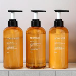 TEMU 집 욕실과 샤워용으로 사용할 수 있는 3팩 리필 가능한 펌프 로션 디스펜서 병 - 샴푸, 컨디셔너, 바디워시를 위한 둥근 플라스틱 보관 용기 - 사용 편의성을 위한 스쿼트 디자인