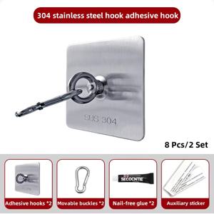 TEMU 1세트 구성: 후크 2개 + 클립 2개 + 접착 스트립 2개 + 보조 스티커 2개. 천장 설치 링 후크, 화분 걸이용, 야외 당김 로프, 못 없는 당김 로프, 무드릴 스테인리스 스틸 빨래줄 후크, 후크