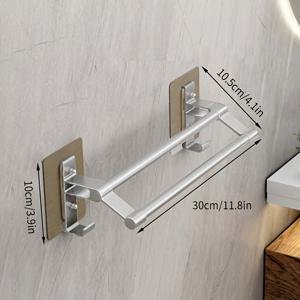 TEMU 실버 수건 걸이 욕실 펀칭 없는 수건 걸이 욕실 벽걸이형 공간 수건 2구 다리 변기 후크 선반